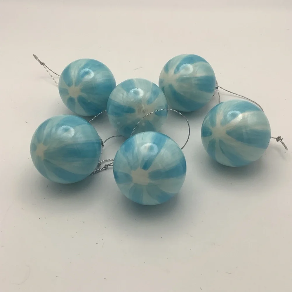 IKEA KÖLD Light Blue and White Marbled Glass Ornament Set of Six